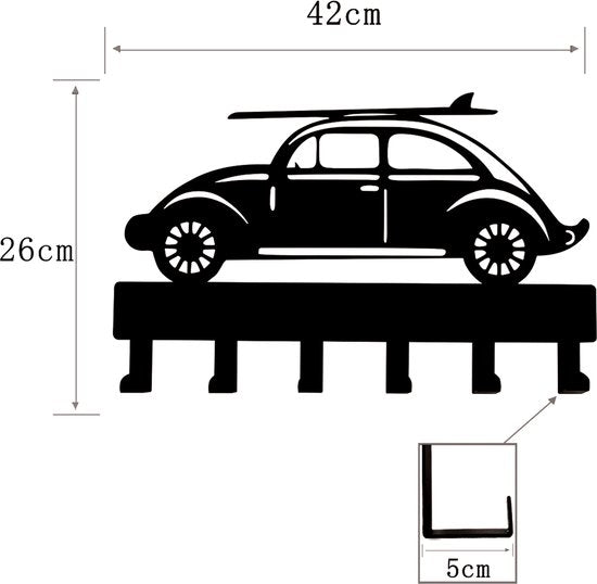 Porte-manteau « voiture » pour chambre d'enfant - porte-manteau mural « voiture et planche de surf » à 6 crochets pour chambre de bébé