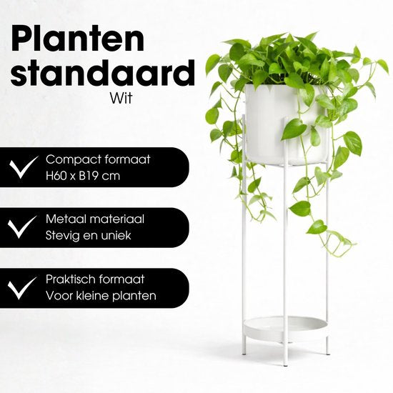 Mica Decorations Colyn Pot de fleurs sur pieds - Pot de fleurs - Pot de fleurs d'intérieur ou pot de plantes - Support pour plantes en fer - H60 x Ø19 cm - Blanc