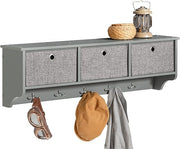 Porte-manteau mural SoBuy FRG282-HG – 3 paniers et 5 crochets – Gris – 100 x 20 x 31 cm