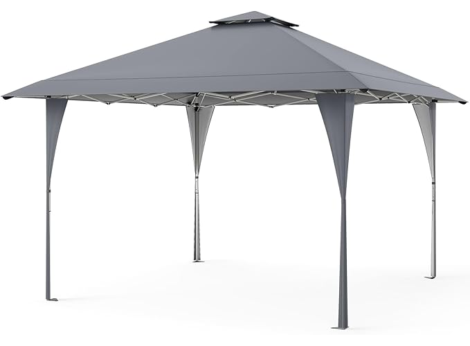 Tente de fête pliable Coast 3,95 × 3,95 m – Pavillon pop-up avec toit ventilé, 3 réglages de hauteur, protection UV et sac de transport – Gris