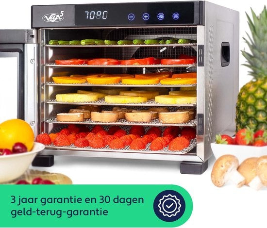 Vita5 Nobel PRO 6 Déshydrateur alimentaire - Four de séchage - acier inoxydable - minuterie 24 heures - panneau de contrôle LED - Déshydrateur - 6 couches