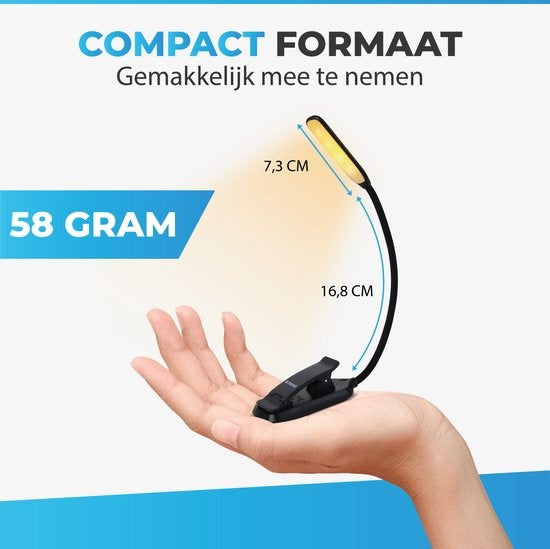Tikkens Lampe de lecture LED pour livre - Lampe de lecture de table de nuit pour le lit - Lampe de lecture rechargeable par USB avec pince - Lampe de lecture avec 3 niveaux de lumière