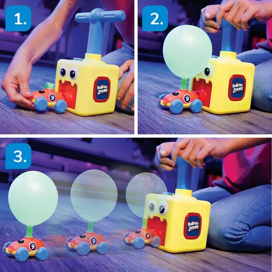 Mediashop Balloon Zoom - Jouet gonflable en forme de voiture pour les enfants à partir de 3 ans - avec modes « voiture » et « fusée » - brille dans le noir