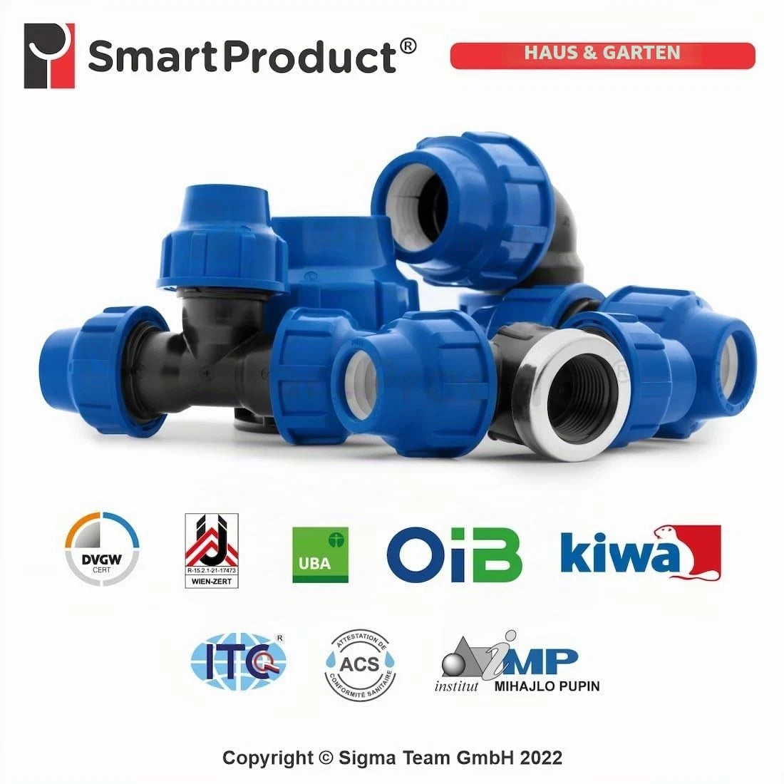 SmartProduct Raccord à serrage coudé 25 mm x 1 pouce, lot de 2 – Noir et bleu – PP