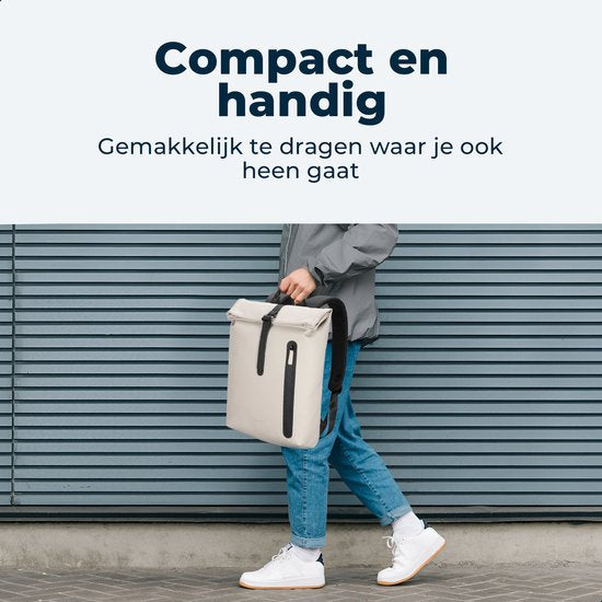 Sac à dos Pathsail Rolltop - 13,5 L - 15,6 pouces - Beige - Hydrofuge - Boucle métallique - Compartiment pour ordinateur portable