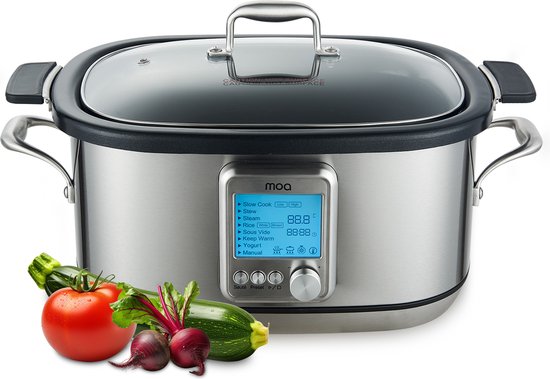 MOA Multicooker - Mijoteuse - 8 fonctions de cuisson - 6 litres - 1250W - Cuiseur de riz - Cuiseur vapeur - Cuiseur sous vide - Yaourtière - acier inoxydable - MC01S