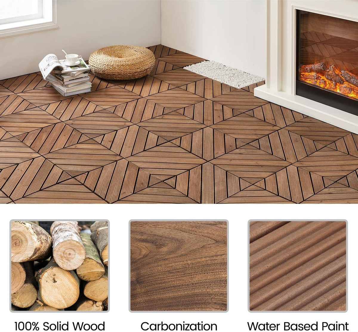 Dalles de terrasse en bois Yaheetech - 27 pièces - Motif en diagonale - Marron