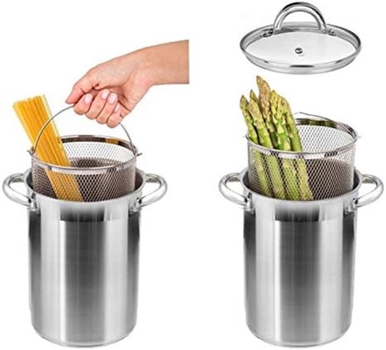 Poêle à asperges en acier inoxydable avec panier amovible – 4,2 L – Compatible avec l'induction et toutes les sources de chaleur – Peut également servir de friteuse !
