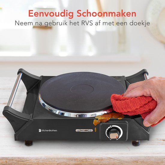 KitchenBrothers Table de cuisson électrique - 1 brûleur - 1500W - Noir