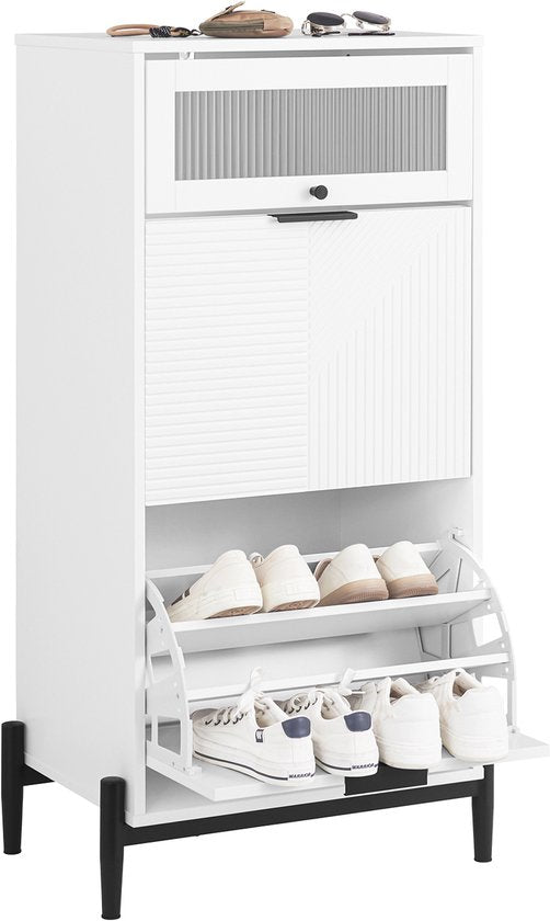 SoBuy FSB95-W Buffet - Meuble de cuisine blanc avec roulettes et étagères