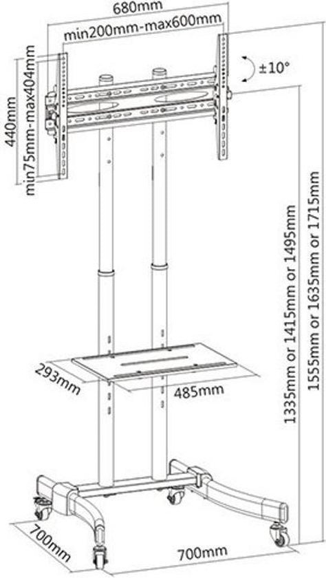 Meuble d'exposition TV - mobile réglable en hauteur et inclinable - 171 cm de haut