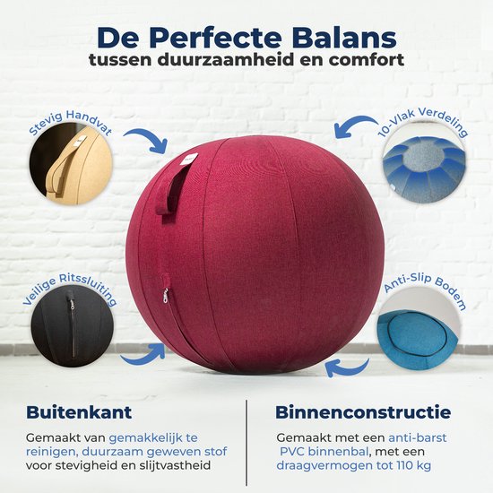 Ballon de siège Backerz 65 cm - Ballons de siège avec housse en lin - Chaise de bureau ergonomique pour le bureau et la maison - Ballon de yoga de luxe - Rouge