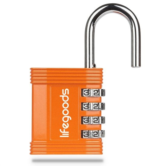 Cadenas LifeGoods - Serrure numérique - 4 chiffres - Résistant aux intempéries - Orange