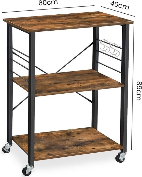 Goliving Chariot de cuisine - Armoire de cuisine - Étagère de cuisine - Chariot de service - Organisateur de cuisine - Moderne - 60 x 40 x 89 cm - Brun