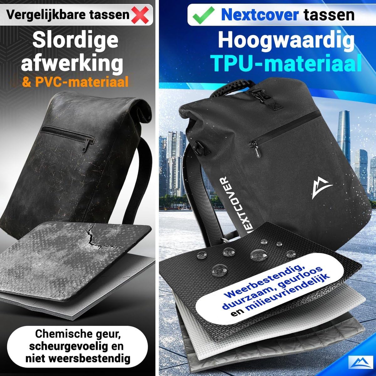 Sac à vélo Nextcover 3-en-1 - Sac à dos et sac à bandoulière - Imperméable - Compartiment pour ordinateur portable - 25 litres - Noir