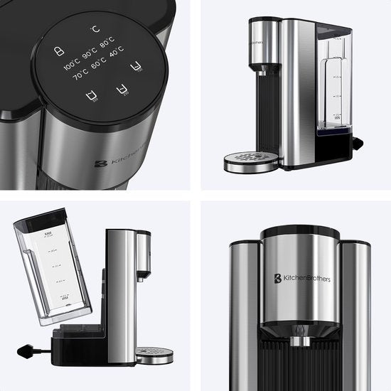 Distributeur d'eau chaude -KitchenBrothers -Ebullition Rapide - 40-100°C - 150/250/300 ml - 2.5L - acier inoxydable