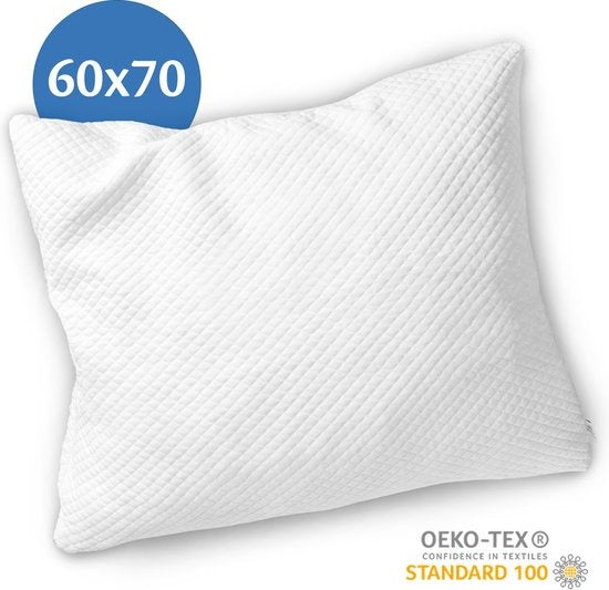 Oreiller orthopédiques en bambou Ella ® pour douleurs aux cervicales - 60 x 70cm  - Mousse à mémoire de forme / Rembourrage en mousse à mémoire de forme - Ergonomique et orthopédique - Taie d'oreiller incluse
