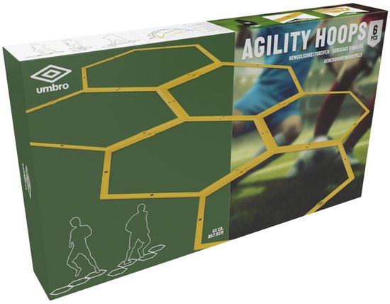 Cerceaux d'agilité Umbro - 57,5 cm - Kit d'agilité - 6 hexagones avec raccords - Matériel d'entraînement de football - Échelle de vitesse - Jaune