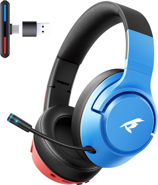 Kofire × CINPUSEN CG-01 - Casque de jeu sans fil - Casque circum-auriculaire - Avec microphone - PC/PS4/PS5/Nintendo Switch - Bleu et rouge