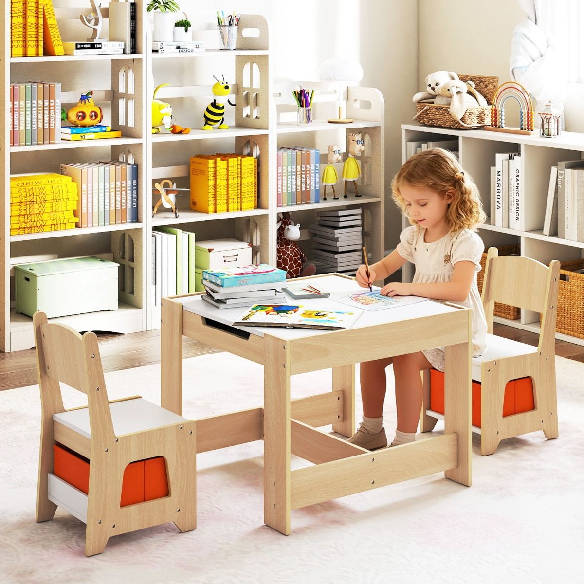 Ensemble table et chaises pour enfants Coast - Table d'activités en bois - Plateau réversible - Couleur naturelle