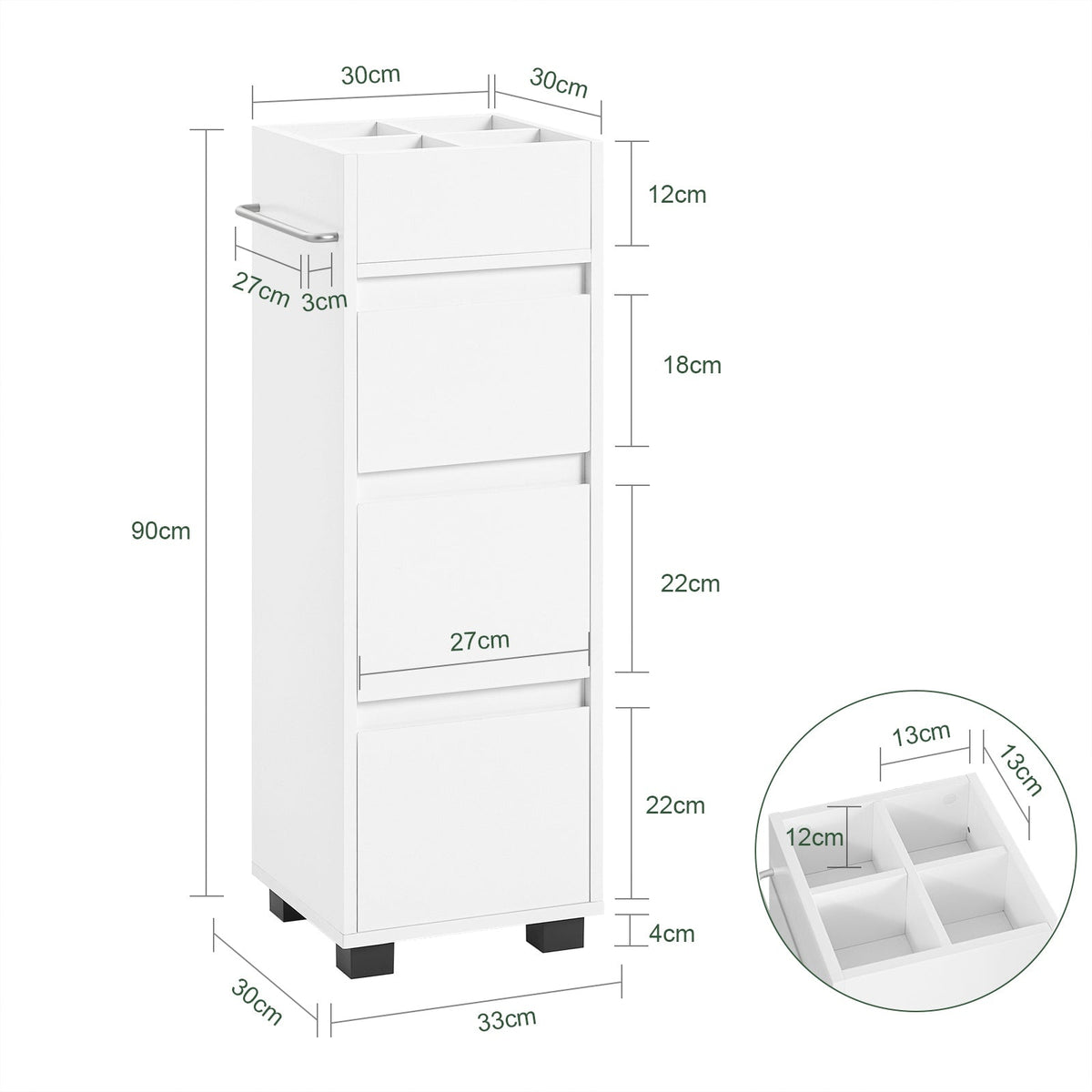 SoBuy Armoire de toilette - 3 Tiroirs - 4 Compartiments - Blanc