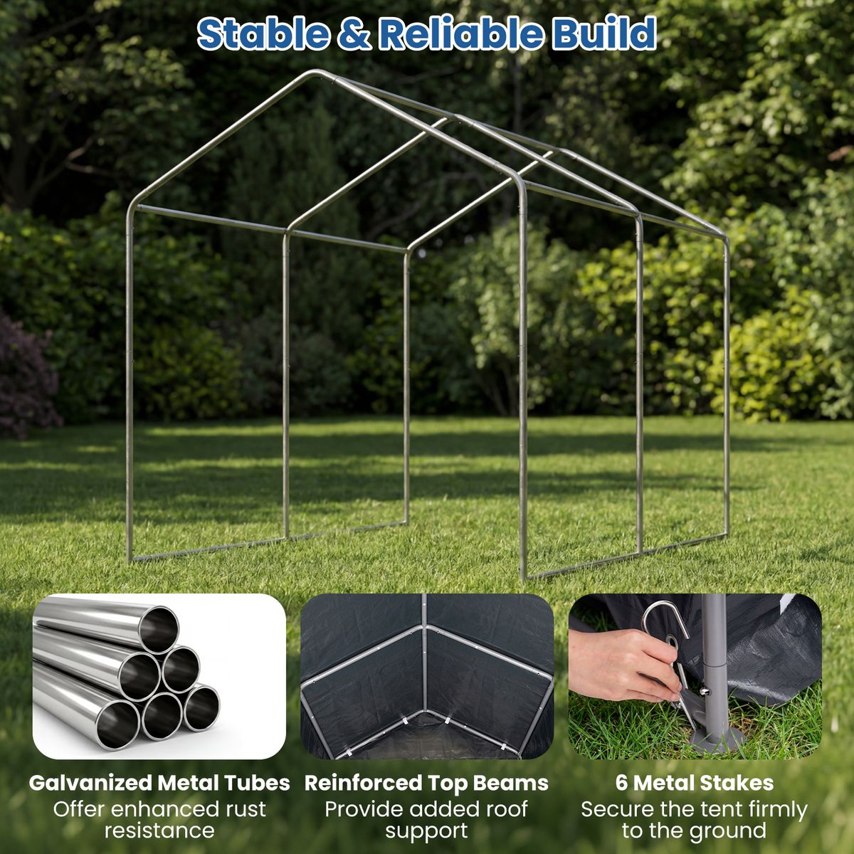 Tente de garage Coast pour l'extérieur - Armature métallique - Porte enroulable à fermeture éclair - Gris foncé 218,5 x 160 x 174 cm