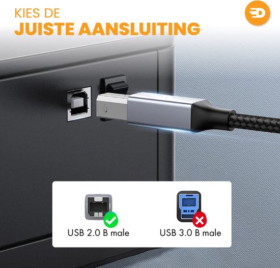 Drivv. Câble d'imprimante Premium Câble USB 2.0 vers USB B - Câble d'imprimante 3 mètres