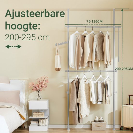 Porte-vêtements télescopique SoBuy - Système de rangement réglable - Système de tringles à vêtements - L(75–126) × H(200–295) cm, gris FRG109-II-HG