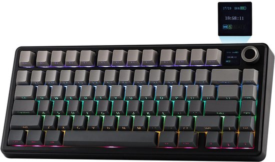 AULA F75 MAX - Noir/Gris - Clavier mécanique sans fil - RGB - 75 % - QWERTY - Clavier gaming - Commutateurs Leobog Reaper