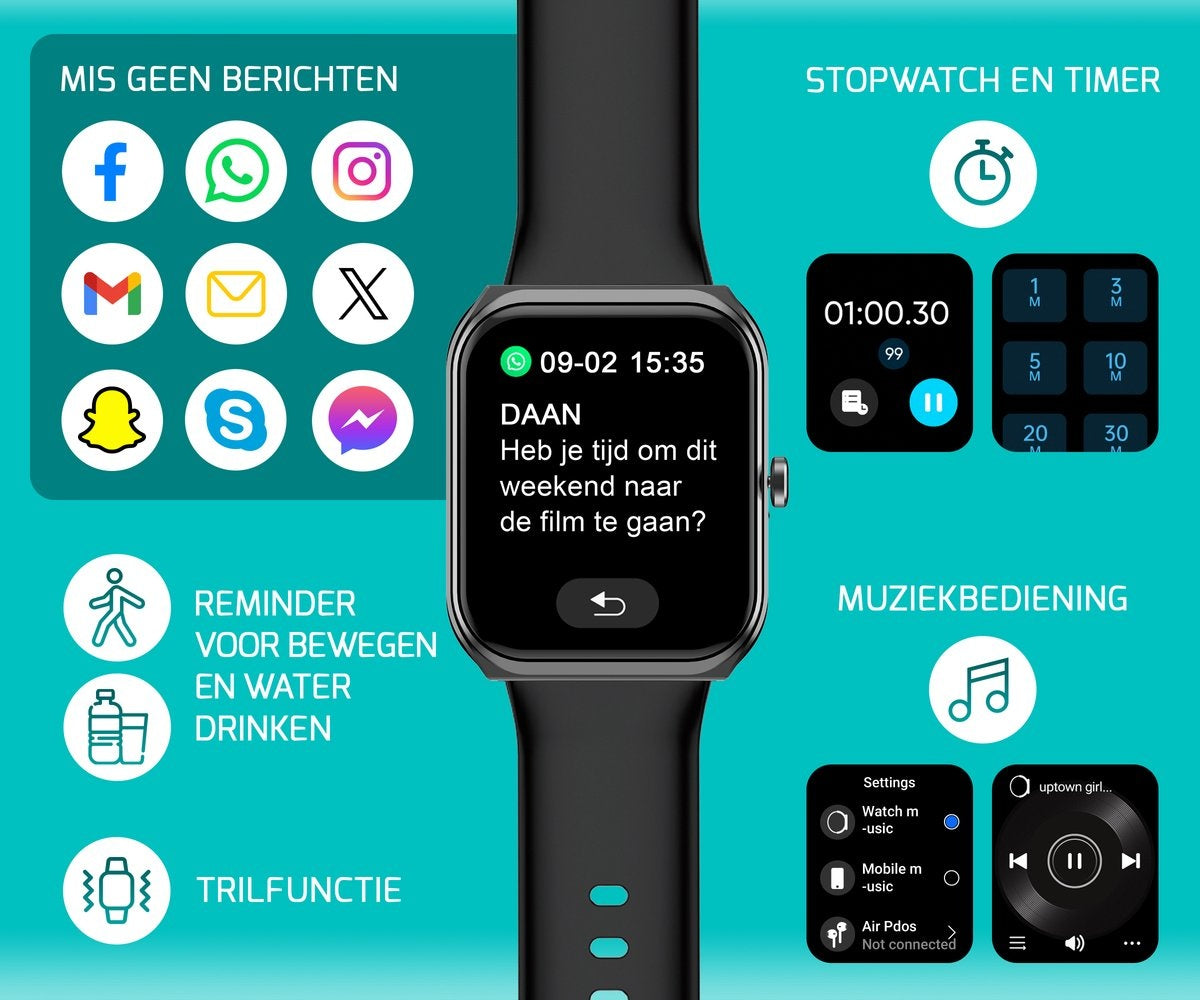 FITAGE Smartwatch - Podomètre - Montre sport - Noir