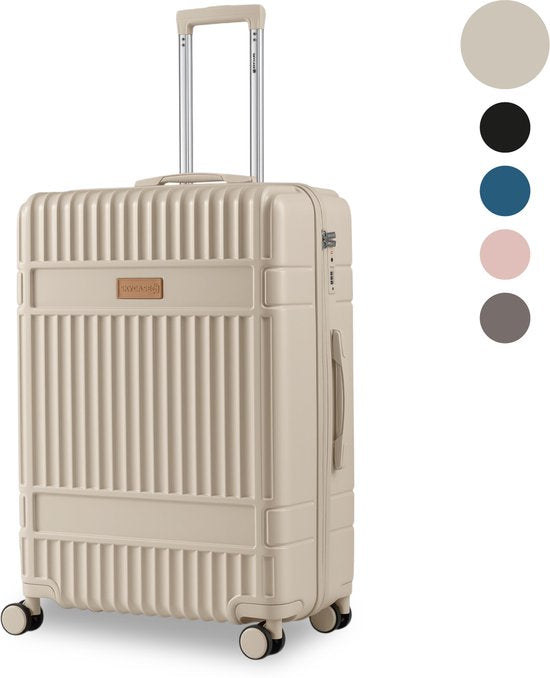 SKYCASES – Valise de voyage moyenne – Classic Heritage – Légère – Serrure TSA – 66 x 45 x 26 cm – 63 L – Valise à roulettes M – Roulettes silencieuses – Beige
