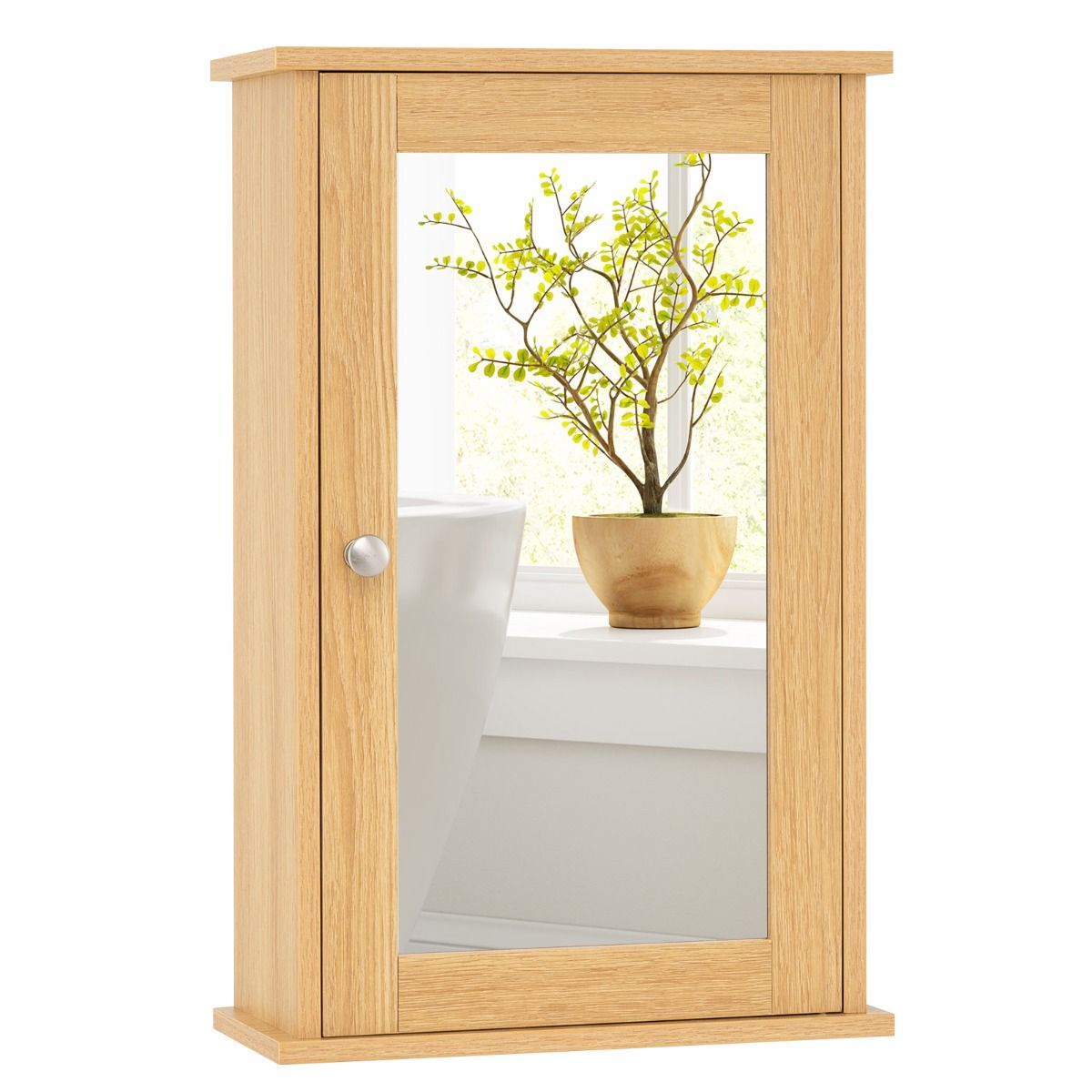 Armoire de salle de bains Coast avec miroir - Porte réversible - Étagère réglable - Naturel