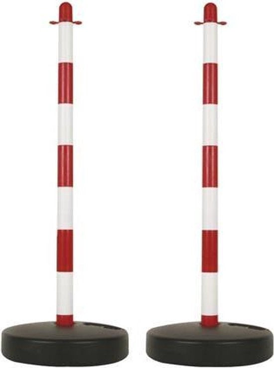 Perel Jeu de poteaux de clôture, pour la délimitation temporaire d'événements, de lieux de restauration et d'espaces publics, avec base remplissable, rouge/blanc, 2 pièces