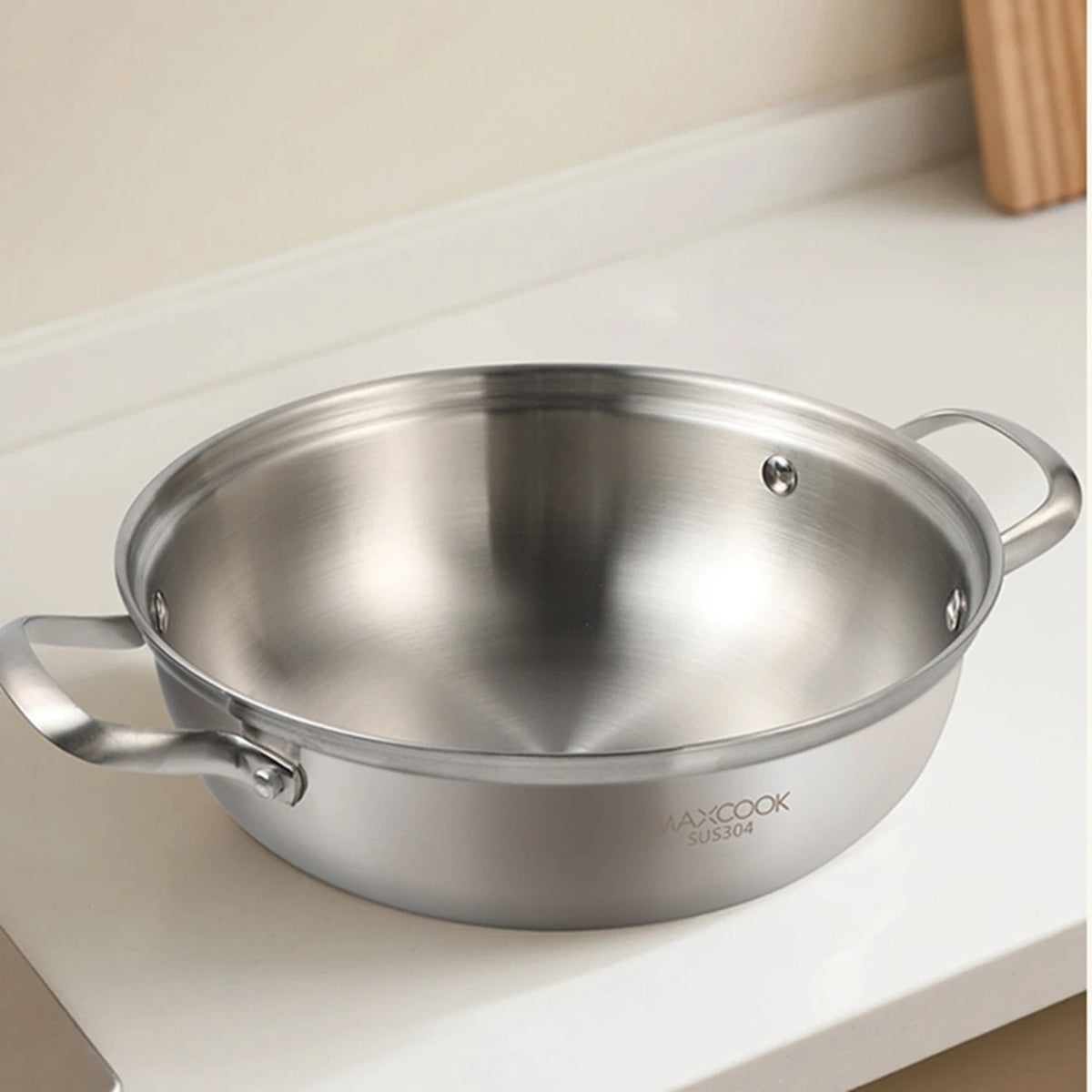 Maxcook Hotpot à 3 couches en acier inoxydable 304 - 28 cm - Double poignée, compatible induction