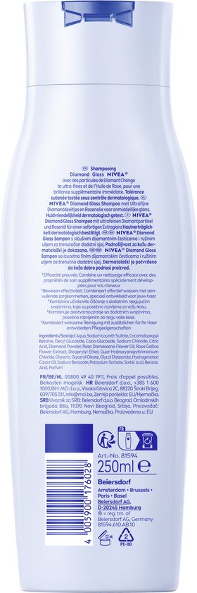 Shampoing NIVEA Diamond Gloss Care - aux particules de diamant - à l'huile de macadamia - Shampoing - Format économique - 6 x 250 ml