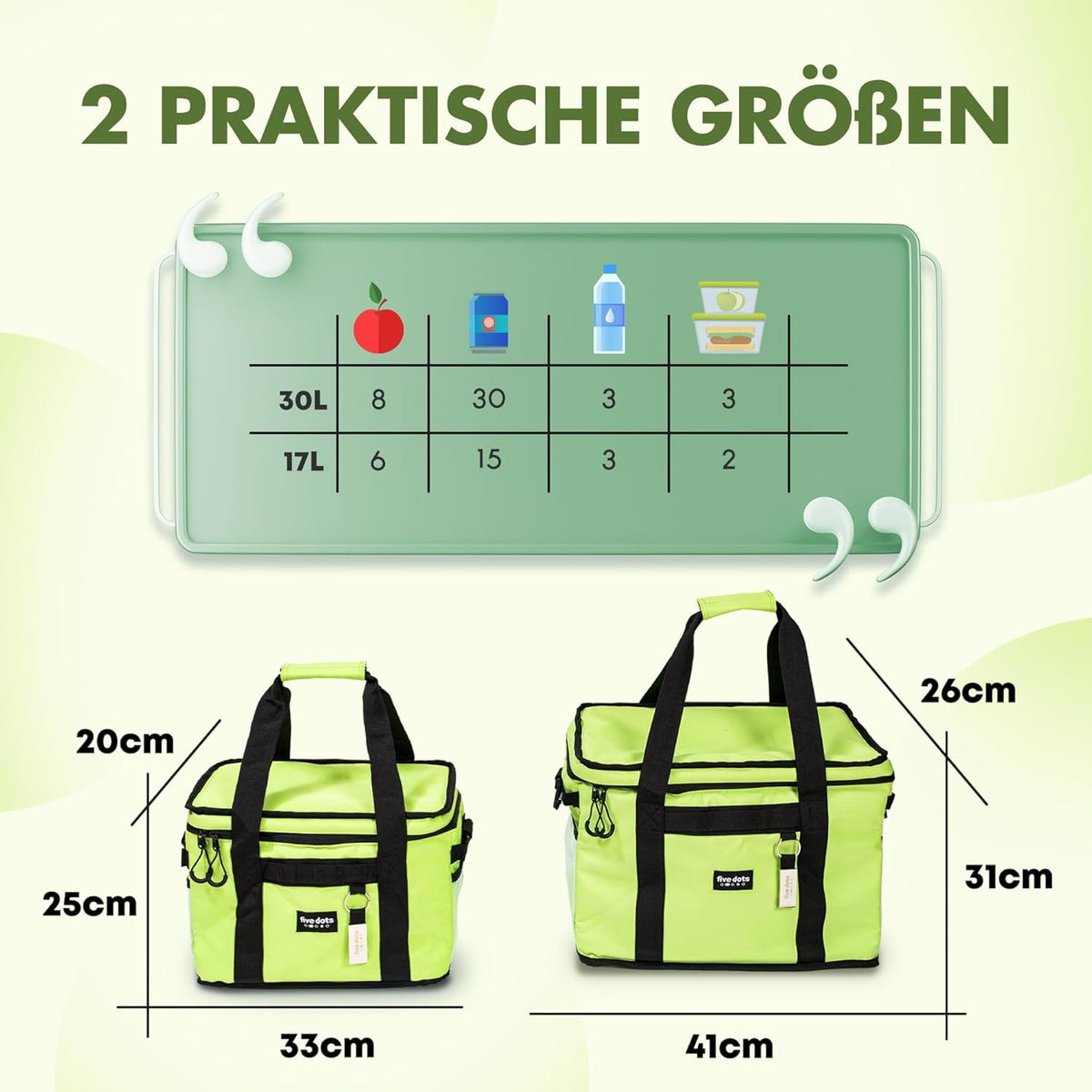 Sac isotherme Five Dots - Capacité 30L - Imperméable - 26 x 41 x 31 cm - Vert