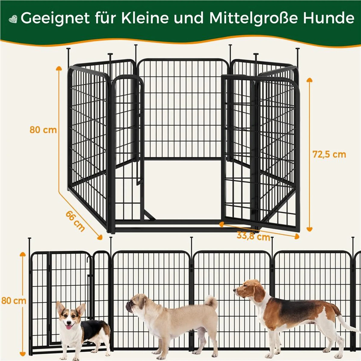 Yaheetech : enclos pour chien sûr et modulable à 6 éléments, 80 cm – Noir mat – Métal