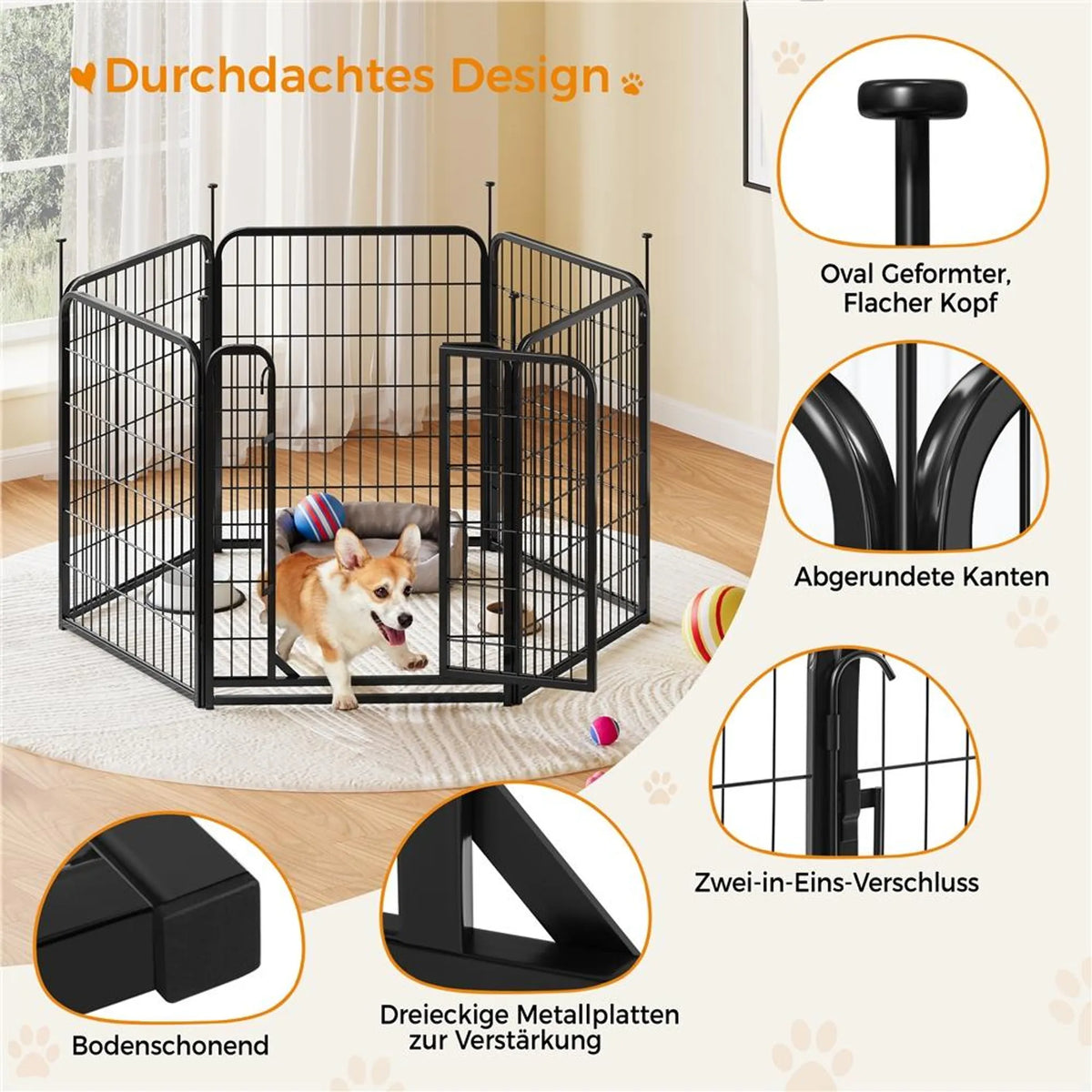 Yaheetech : enclos pour chien sûr et modulable à 6 éléments, 80 cm – Noir mat – Métal