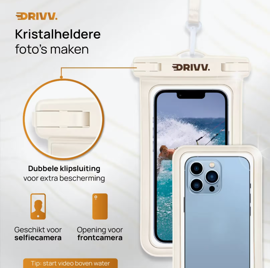 DRIVV - Lot de 2 étuis étanches pour téléphone - Beige - 20,5 x 12 x 1 cm - IP68, flottant