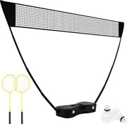 COSTWAY Support de filet de badminton, jeu de navette portable avec raquettes, 2 navettes, filet et boîte de rangement, set complet de badminton pour badminton/tennis et volley-ball pour l'intérieur et l'extérieur
