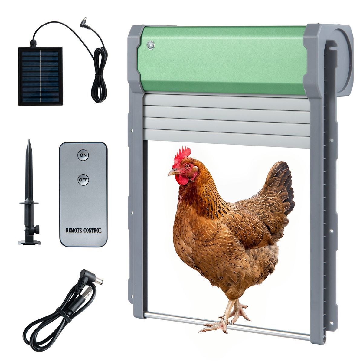 Trappe automatique pour poules Coast - énergie solaire - 4 modes de fonctionnement - vert et argent