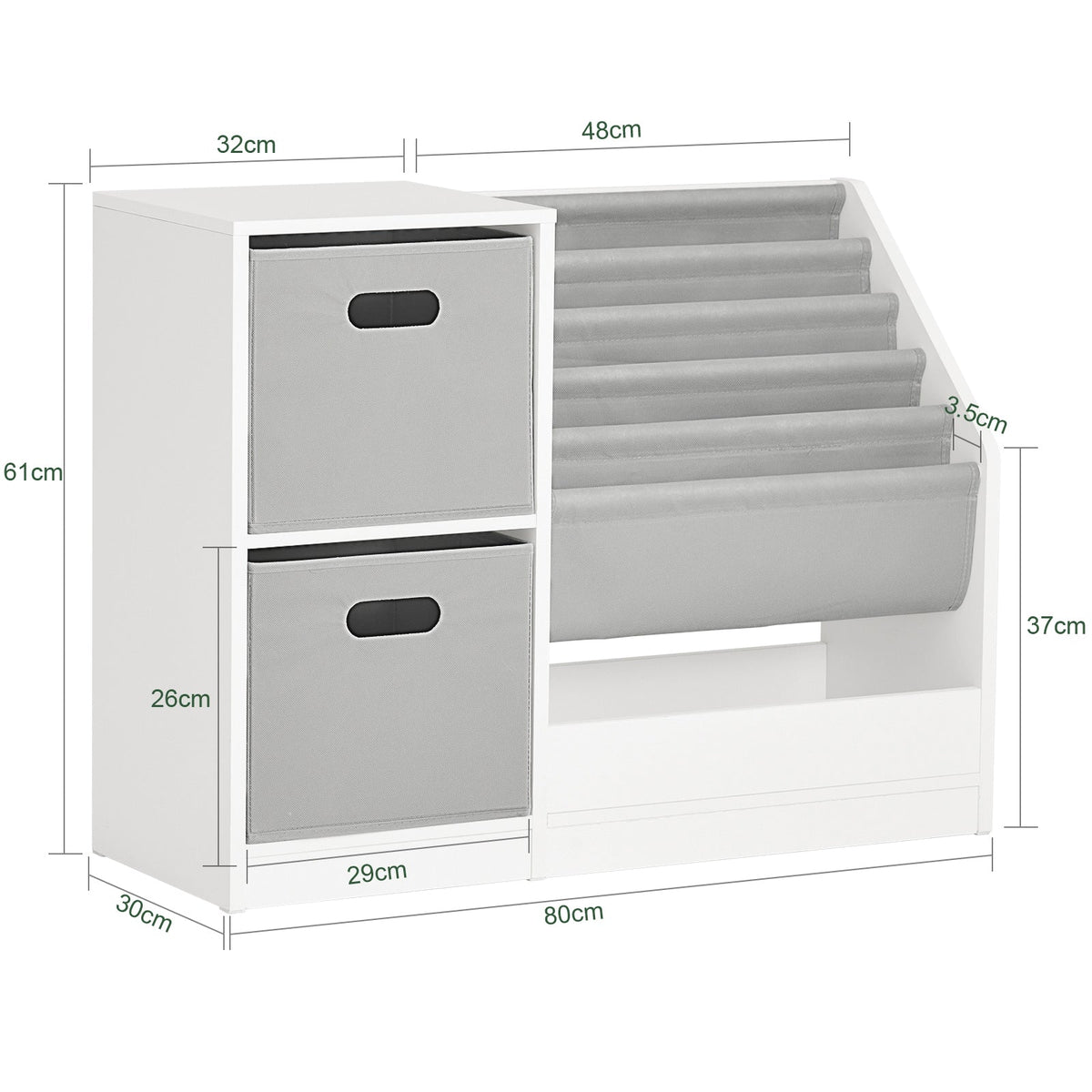 SoBuy KMB76-W Bibliothèque pour enfants avec 2 paniers et rangement pour jouets - 80 x 30 x 61 cm - Blanc