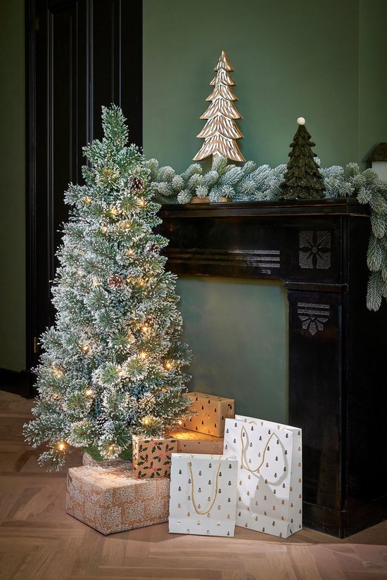 Black Box Trees Vandans : sapin de Noël artificiel avec éclairage, H 120 x Ø 60 cm - Sapin artificiel avec décorations de Noël - Sapin de Noël artificiel aux branches enneigées - Vert