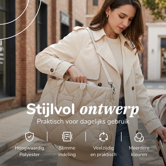 Sac à langer Mommsy – Sac à langer – Mom Bag – Compartiment isotherme – Tissu matelassé – Mommy Bag – Très spacieux – Hydrofuge – Organiseur – Léger – Beige