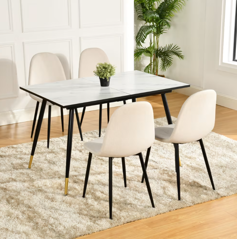 URBAN MEUBLE : table à manger rectangulaire extensible, aspect marbre blanc, 120-160 x 80 x 75 cm