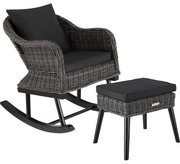 tectake - Fauteuil à bascule en osier Rovigo avec pouf Vibo - gris - poly-rattan