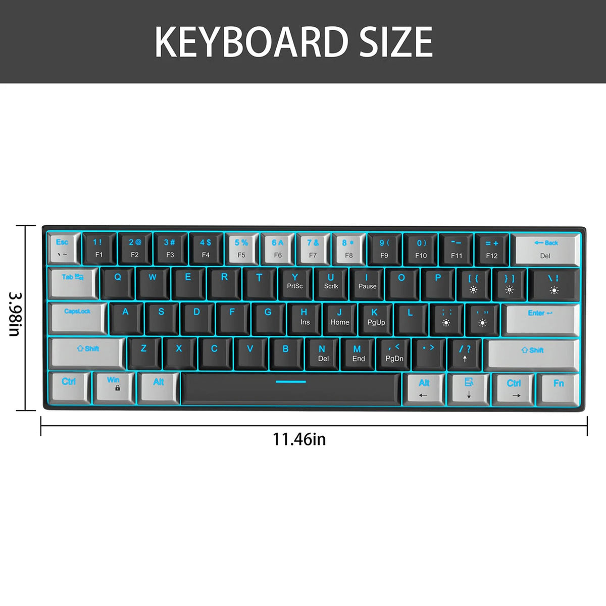 Clavier de jeu mécanique MageGee STAR 61 - 60 % - 61 touches - Rétroéclairage LED bleu - Commutateurs rouges - USB-C - Gris/Noir/Rouge