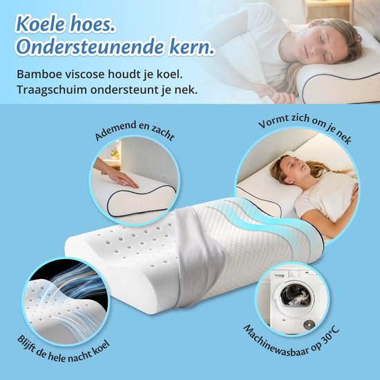 Oreiller orthopédique Ella Wave-Soft pour les personnes dormant sur le dos ou sur le côté - Oreiller ergonomique avec soutien cervical en mousse à mémoire de forme - Oreiller pour soulager les douleurs cervicales, 60 x 40 cm - Blanc