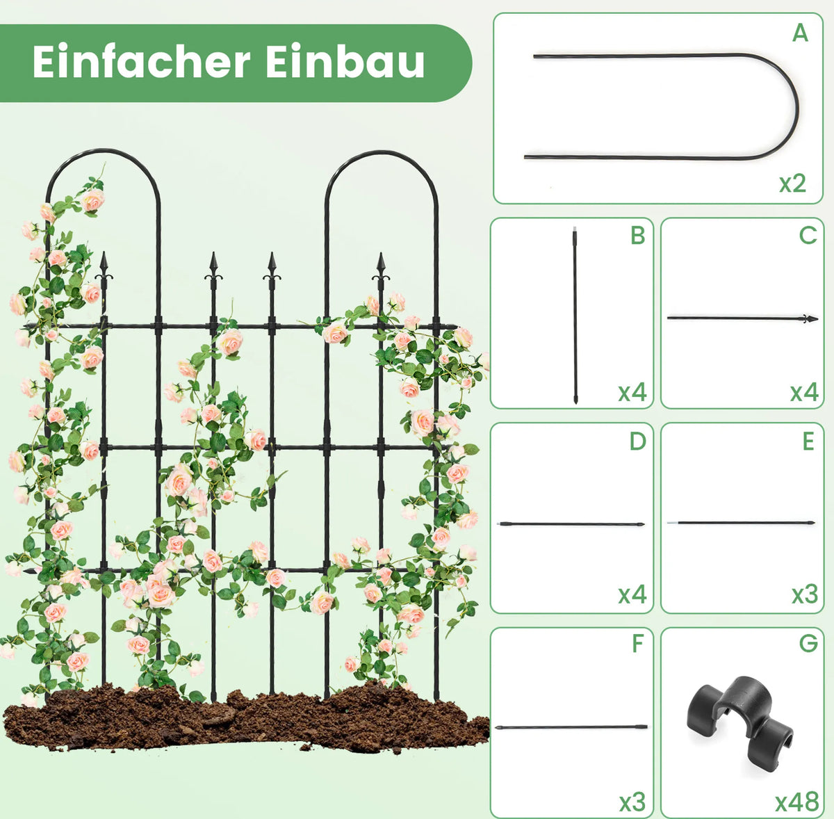 Coast Plant Rack for Climbing Plants and Roses - 146 x 186 cm - Support de jardin en métal noir pour fleurs, légumes et plantes grimpantes