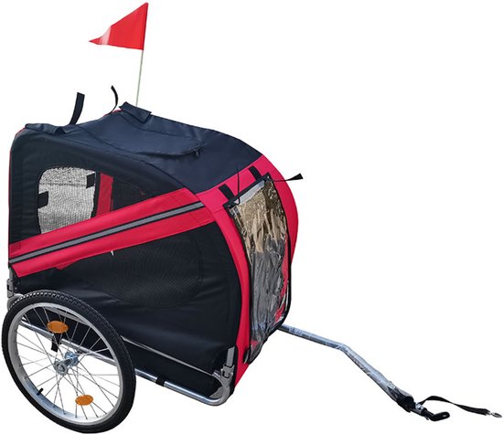 Remorque vélo pour chien - BRASQ  - Jusqu'à 40kg - Pliable avec réflecteurs - Rouge/Noir
